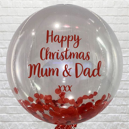 Personalised Happy Christmas Red Confetti Bubble Balloon