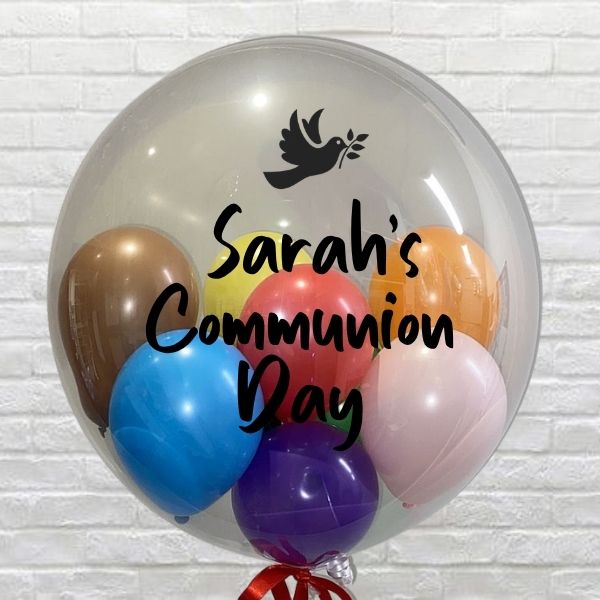 Clear Personalised Communion Multi Colour Mini Bubble.