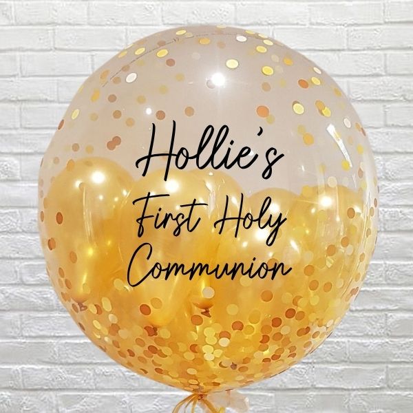 Gold Personalised Communion Confetti Gold Mini Bubble
