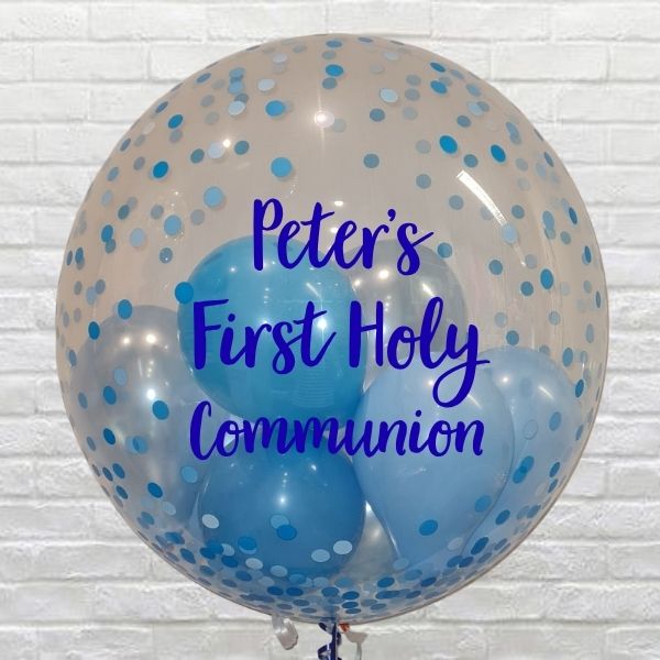 Blue Personalised Communion Confetti Mini Bubble