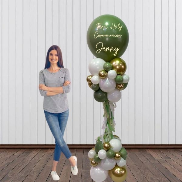 Olive Green and Gold Communion Balloon Pillar