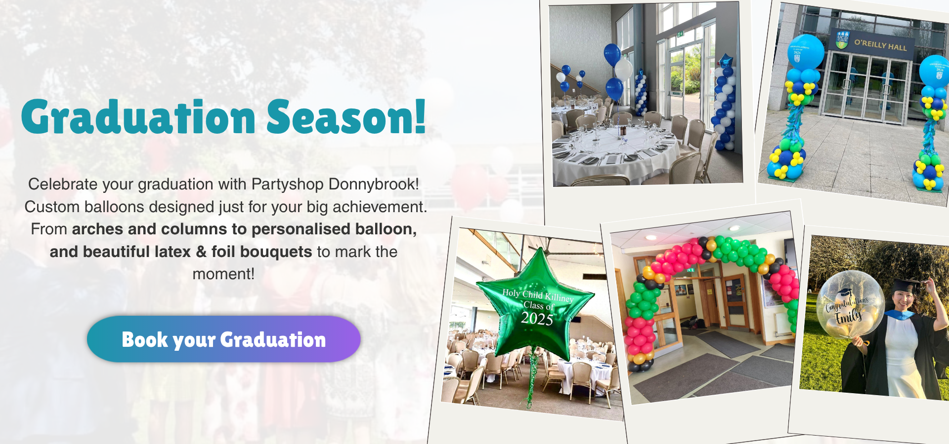 Graduation balloons Dublin Balloon arch for graduation Dublin Custom graduation decor Dublin Graduation party decorations Dublin Personalised balloons Dublin