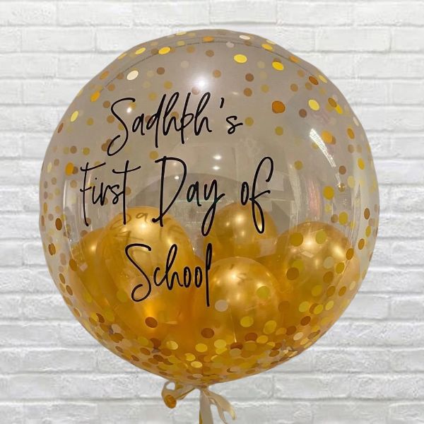 Personalised First Day of School Gold Confetti Bubble Balloon