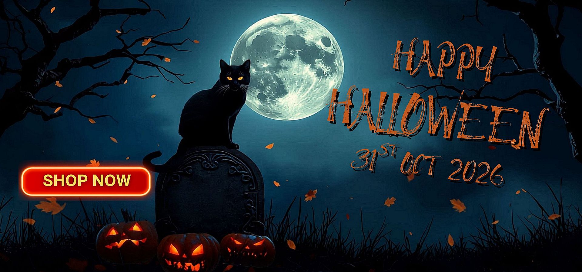 Halloween Party Shop Banner with Glowing - 2026 resized
